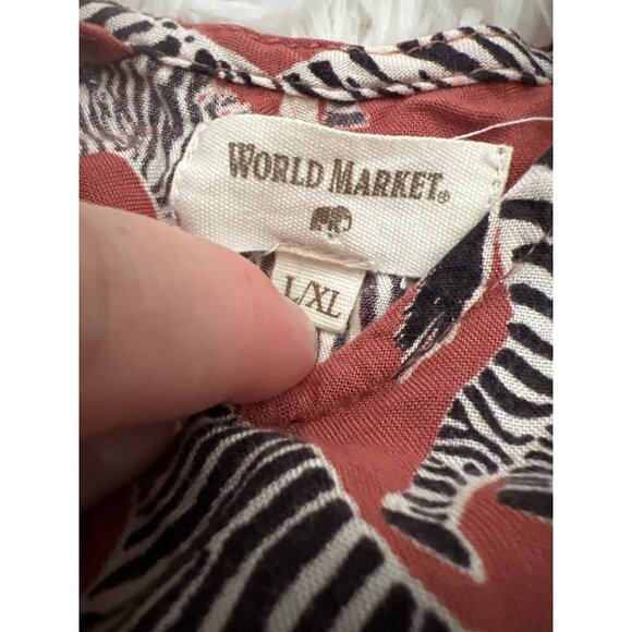 World Market L/XL Zebra Blouse Wide Sleeve Boho Viscose - Picture 2 of 9